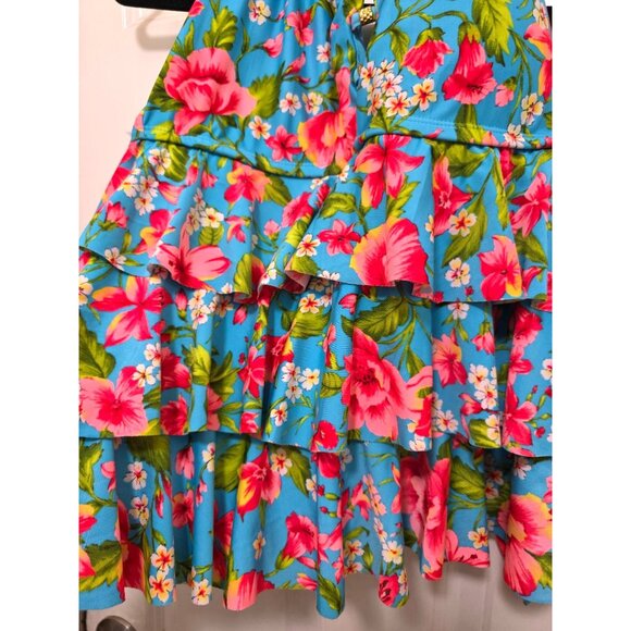 Catalina Halter Neck Floral Ruffle Bikini Top Size M 8-10 Blue/Multicolor Polyes - Picture 4 of 6